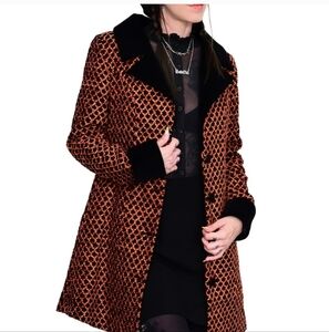 Chic Black and Orange Patterned Trench Coat
